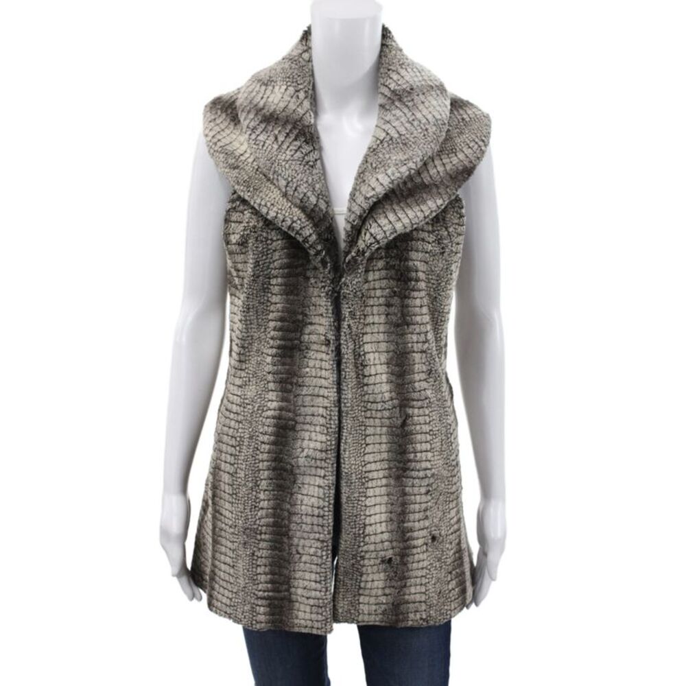 Alice + Olivia Womens Sleeveless Animal Print Polyester Jacket Gray Size M